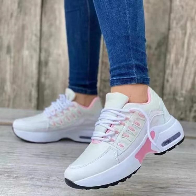 2022 New Ladies Sneakers Lace Up Wedge Heel Vulcanized Shoes Thick Sole Air Cushion Casual Shoes Large Size 43 Women's Shoes