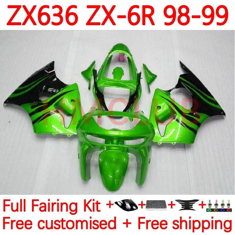 

Корпус для KAWASAKI NINJA ZX-6R ZX600 ZX600CC 98-99 ZX 636 6R 600 ZX636 ZX6R 1998 1999 ZX-636 98 99 Обтекатели 52No.17 с зеленым пламенем