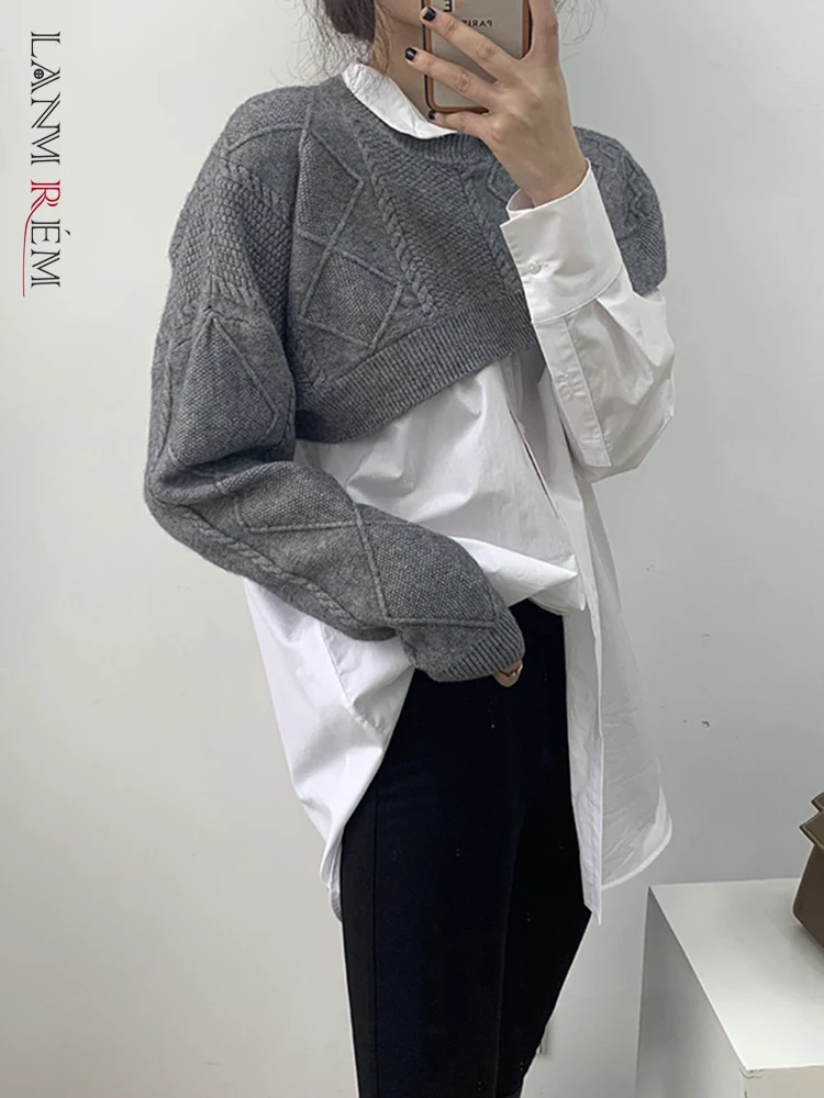 

LANMREM короткий Асимметричный вязаный свитер женский однотонный пуловер 2022 осень зима модная верхняя одежда женский 2C2161