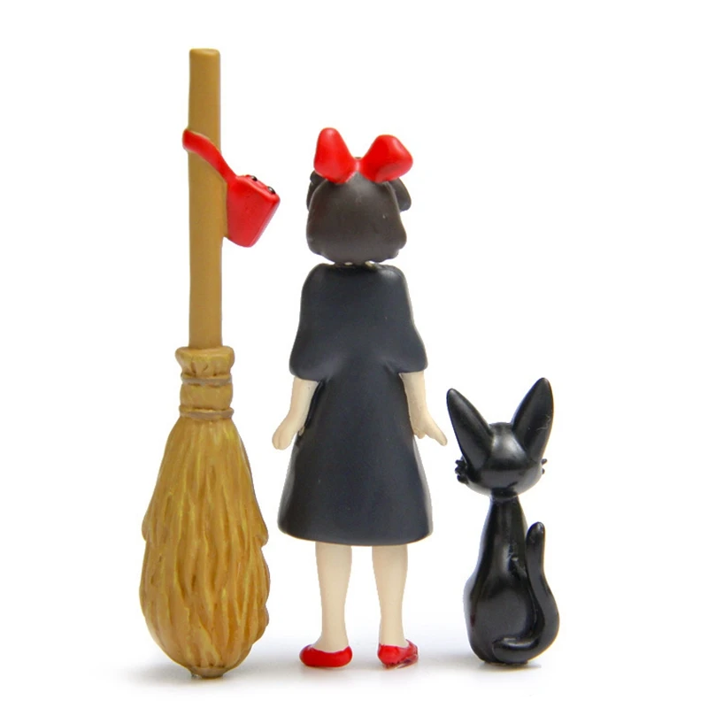 Набор из 3 милых японских фигурок служба доставки Кики с метлой на спине кошка