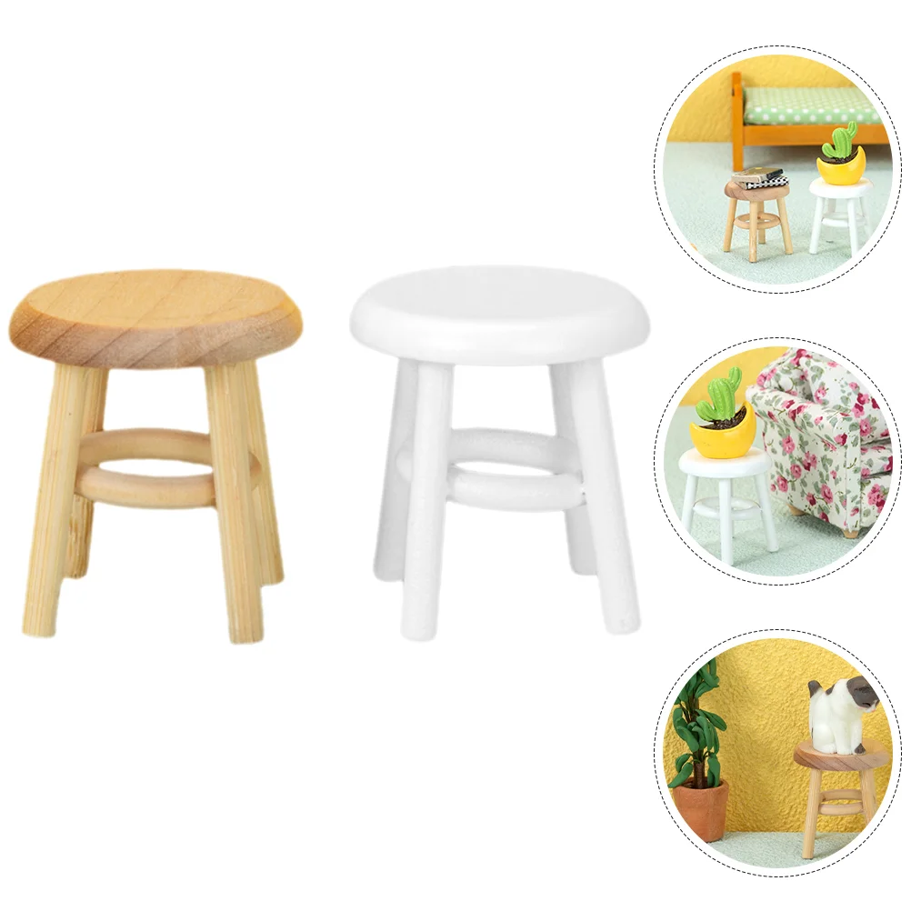 

2pcs Cute Chair Models Mini Tall Stool Models House Miniature Furniture Decor