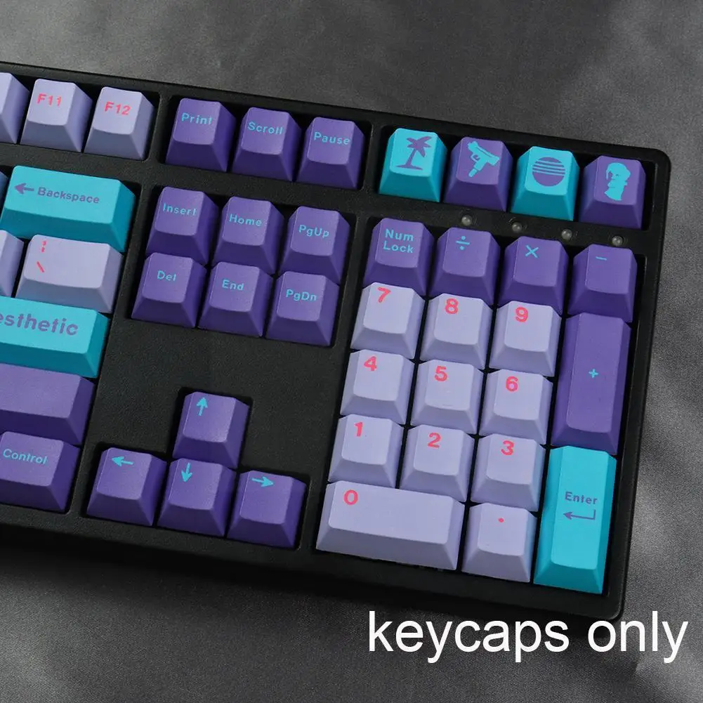 

For Gmk Vaporwave Keycap 129 Keys Pbt Five-sided Sublimation Profile Keycaps Mechanical Keyboards 61/64/68/84/98/108 D6g6