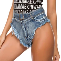 summer fashion denim hot shorts sexy women beach ultra low waist club shorts with belt female hole mini micro denim jeans shorts