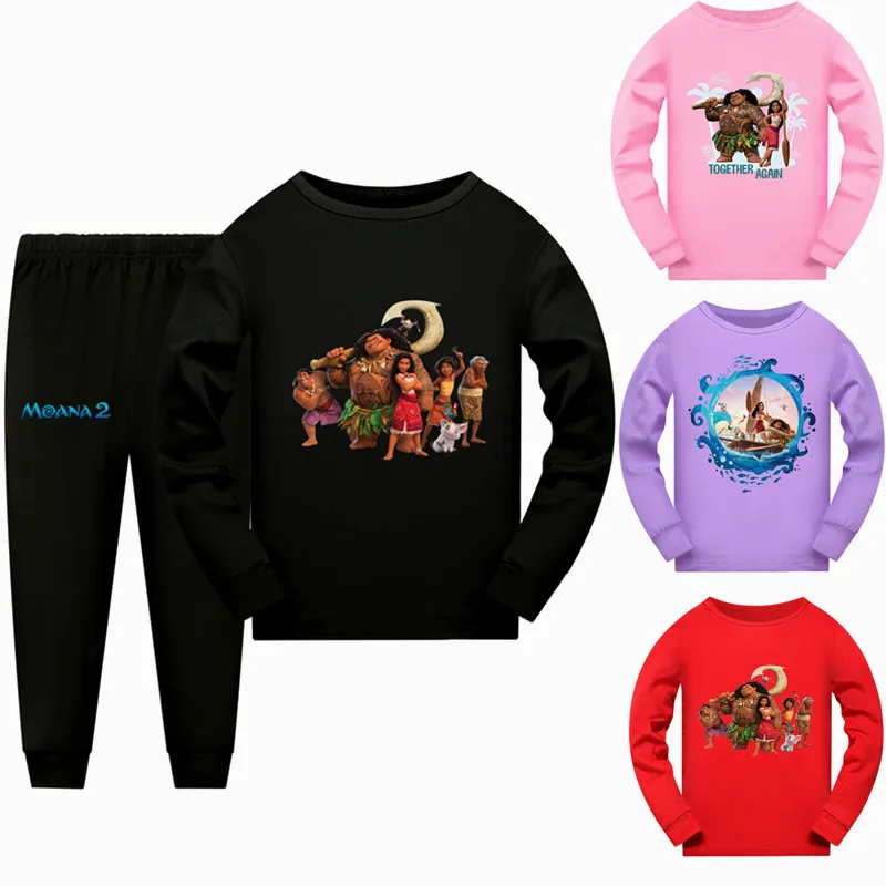 Spring Autumn Vaiana Children's Clothing Sets girl Sleepwear Clothes Kids Pajamas Set Baby Girls Cotton Moana 2 Cartoon Pyjamas
