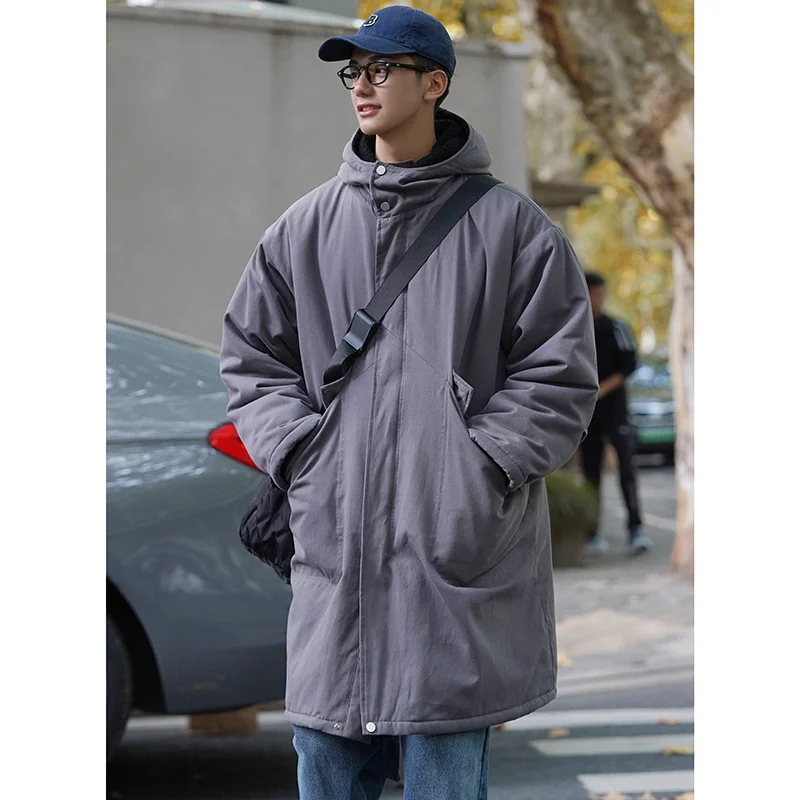 Winter Thick Long Coat Men Warm Fashion Oversize Lamb Wool Jacket Men Streetwear Korean Loose Thicken Hooded Coat Mens Parker