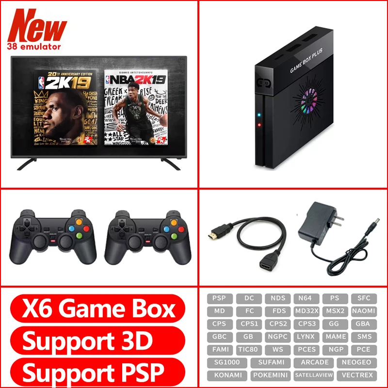 

X6 Video Games Consoles Game Box 4k Family Retro Built-In 10000+ Games 2.4G Wireless Controller PSP/DC/N64 NBA 2K19 Playstation