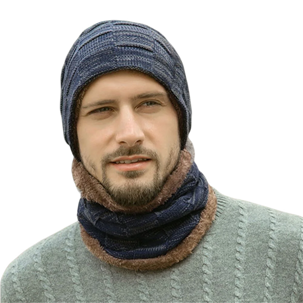 

Мужская зимняя шапка, зимние теплые вязаные шапки, зимняя шапка и шарф унисекс