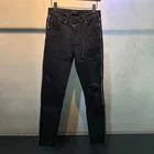 Джинсы мужские рваные в стиле хип-хоп, дизайнерские узкие брюки из денима, роскошные Брендовые брюки с боковыми бриллиантами и черными дырками в стиле Хай-стрит, панк-рок, осень