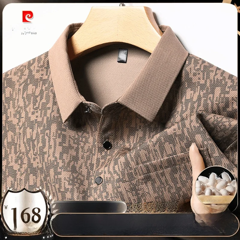 Pierre Cardin 2024 новая мужская шелковая рубашка-поло с длинными рукавами деловая