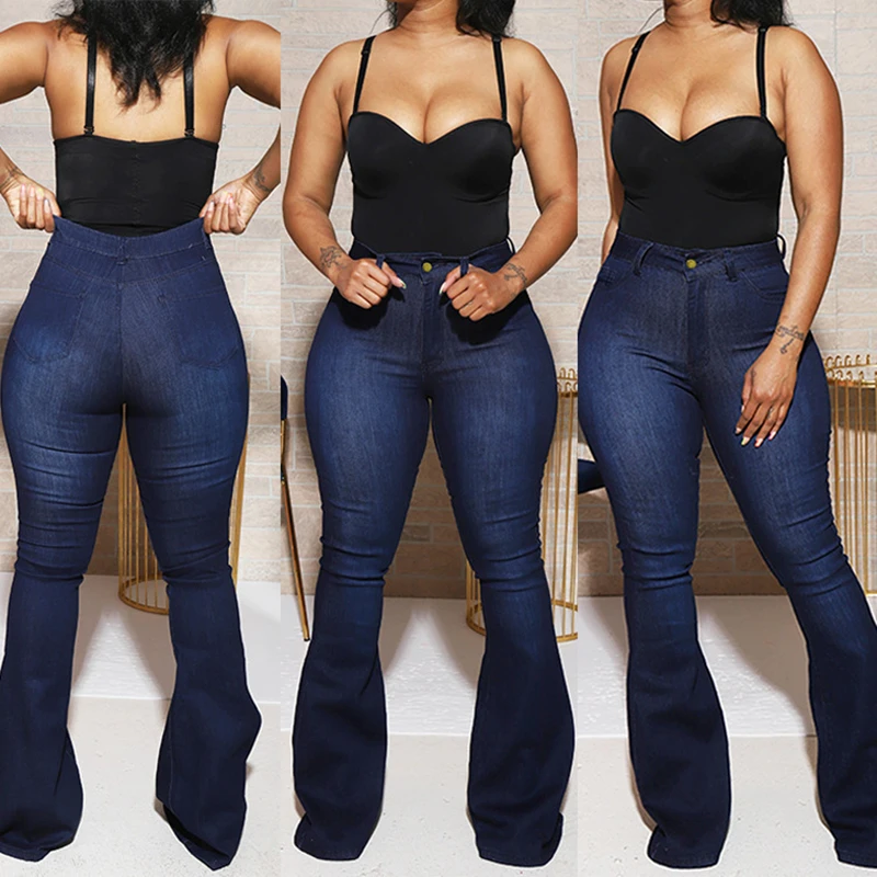 

2022 Fashion Trend Plus Size Women's Stretch High Waist Jeans New Casual Chic Flared Pants Commuter Trousers Loose Oversize