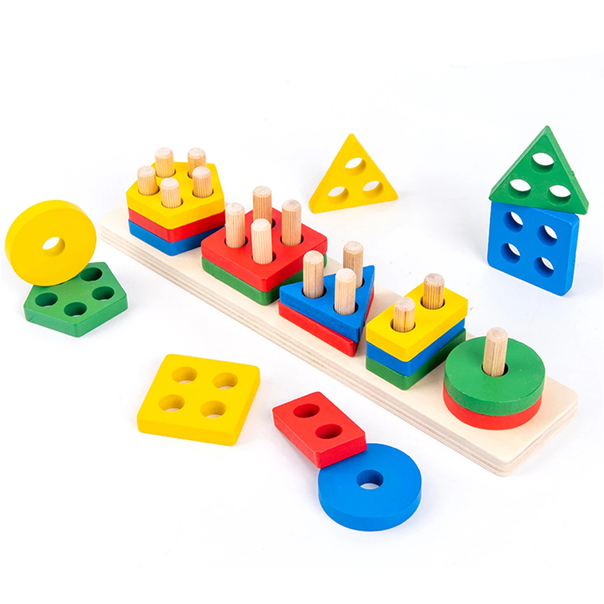 

Baby Stacking Toy Colorful Wooden Shape Sorting Toy Geometric Block Puzzle Toy Skill Montessori Early Educational Toy