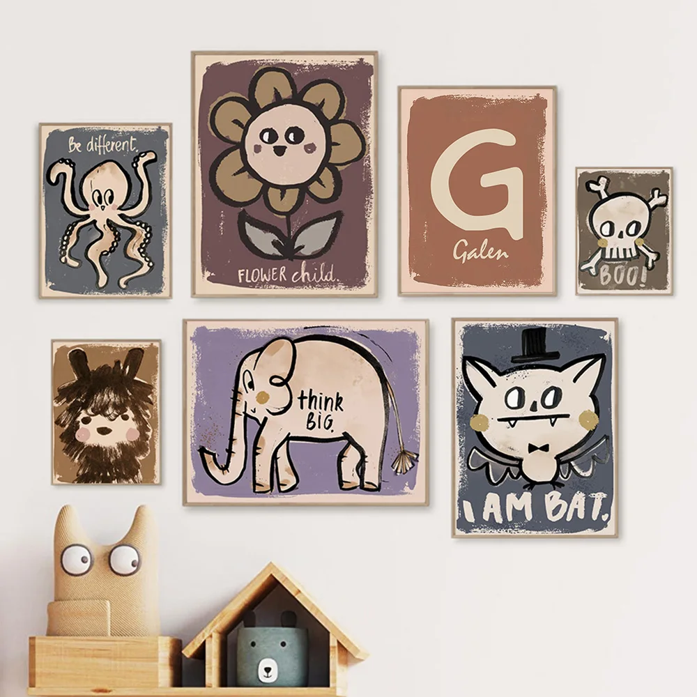 

Персонализированный настенный постер для детской комнаты на заказ и печать на холсте в стиле ретро картина слон цветок череп Акула летучая мышь настенные картины