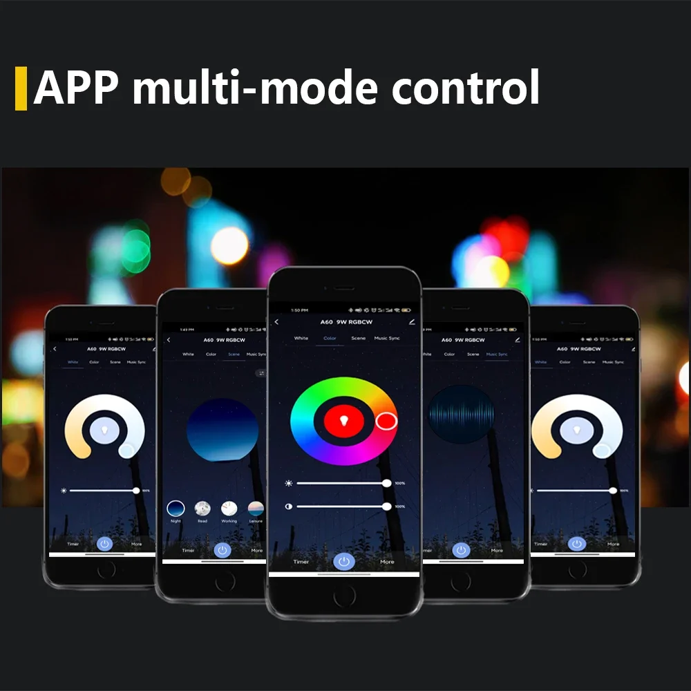 2 шт. умная лампа с голосовым управлением 9 Вт RGB регулируемой яркостью E27 B22 Wi-Fi