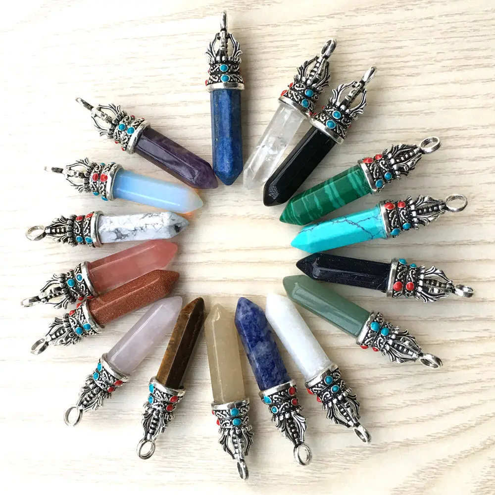 

Hexagonal Prism Healing Crystal Lapis Aventurine Tiger Eye Stone Pendants for Necklace Jewelry Making Pendulum Wholesale