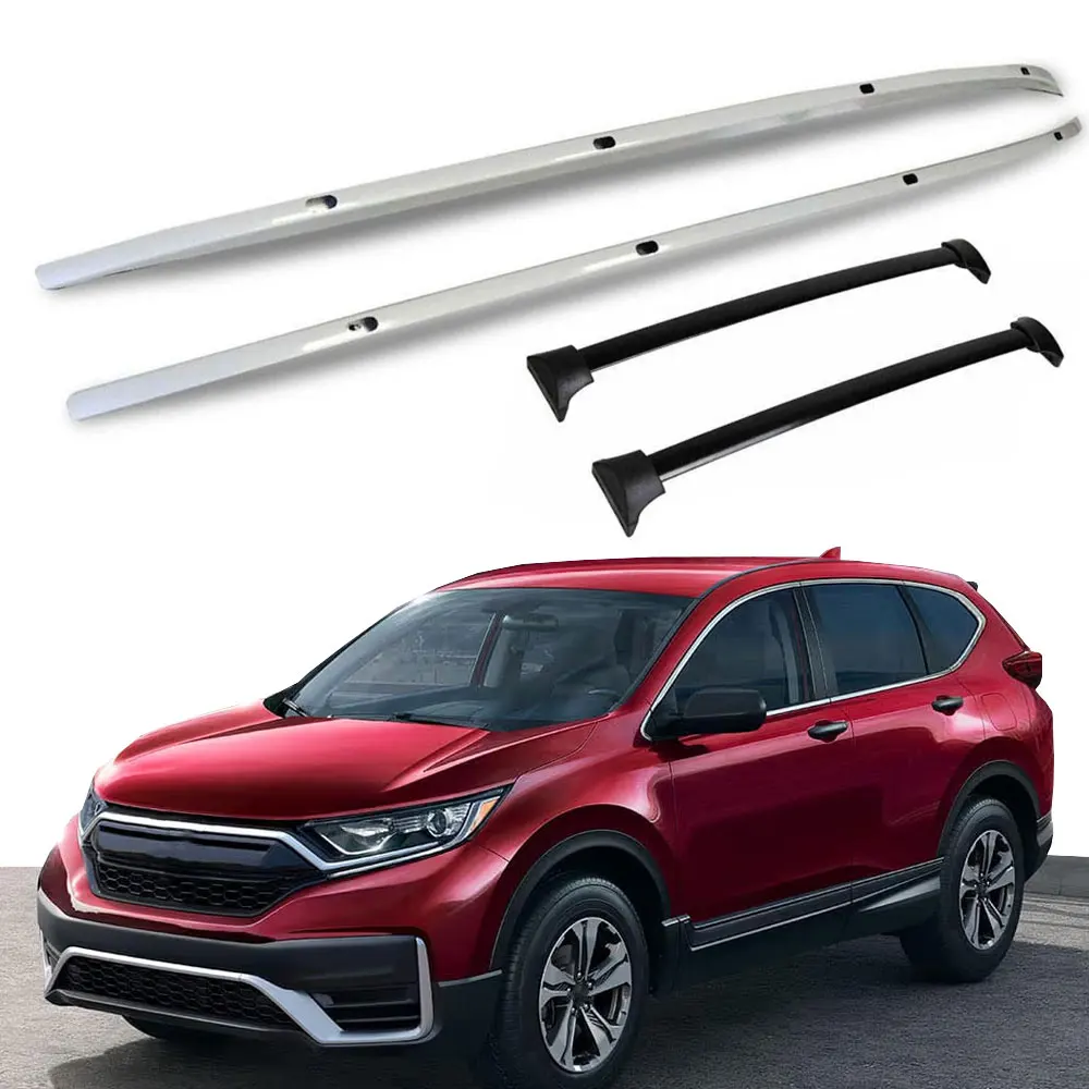 Фото Крепления для багажника на крышу Honda CR-V 2017-2022, алюминиевые, черные, 2 шт. рейлинга + 2 шт. поперечных балок, серебристые №1
