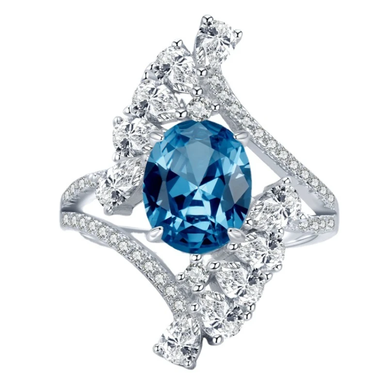 

SpringLady 925 Sterling Silver 8*10MM Oval Cut Lab Sapphire High Carbon Diamonds Gemstone Wedding Party Ring Fine Jewelry