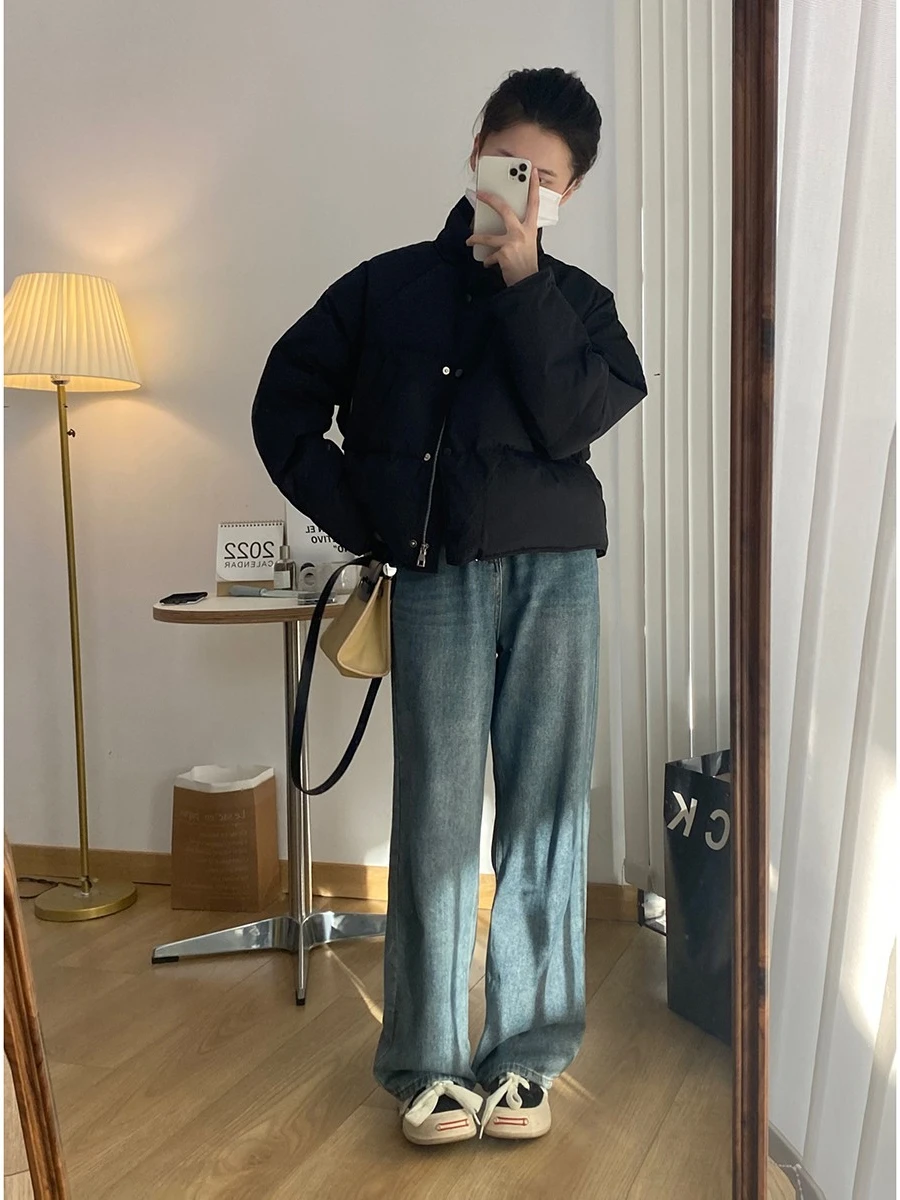 Женский короткий пуховик Liyu Li Fish зимний маленький с воротником-стойкой белая