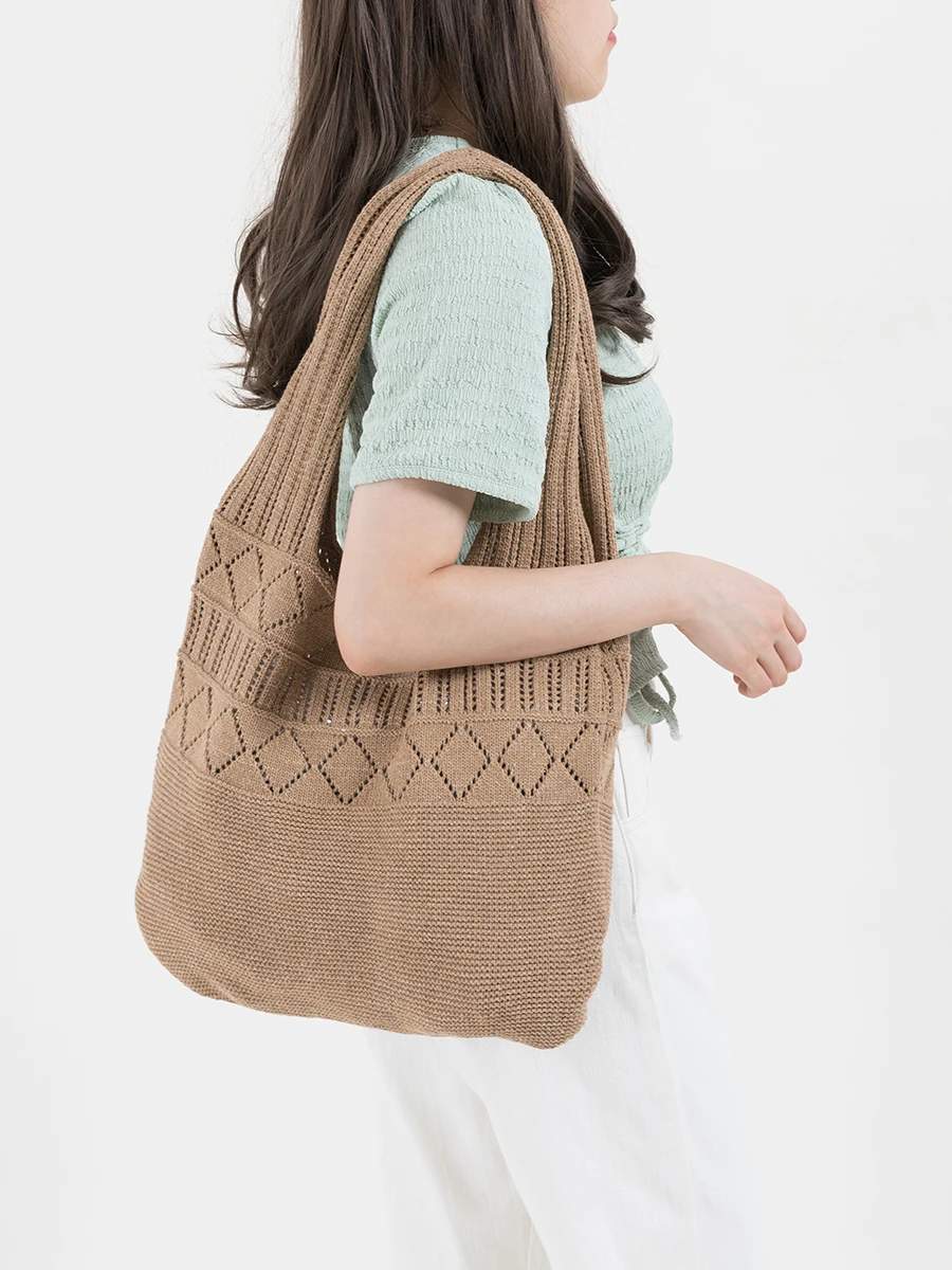 KOKOPEAS Handmade Weaving Tote Bag Crochet Tote Bag Shoulder Bag Handbags Knitting Bag Aesthetic Summer Beach Handbag