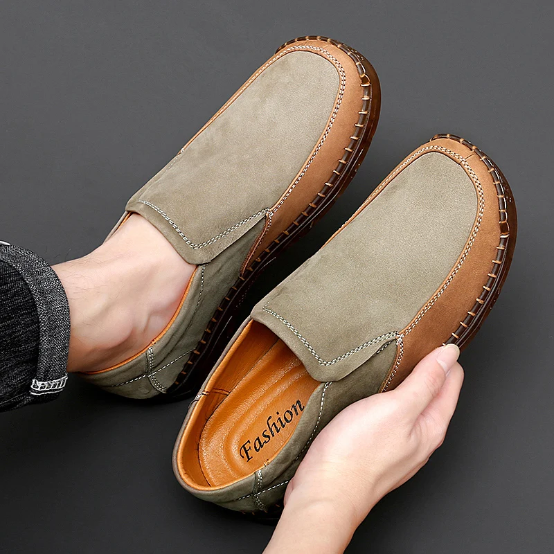 

Loafers Men Faux Nubck Solid Color Slip-on Round Toe Flat Bottomed Business Casual Shoes Comfortable Large Size 38-47