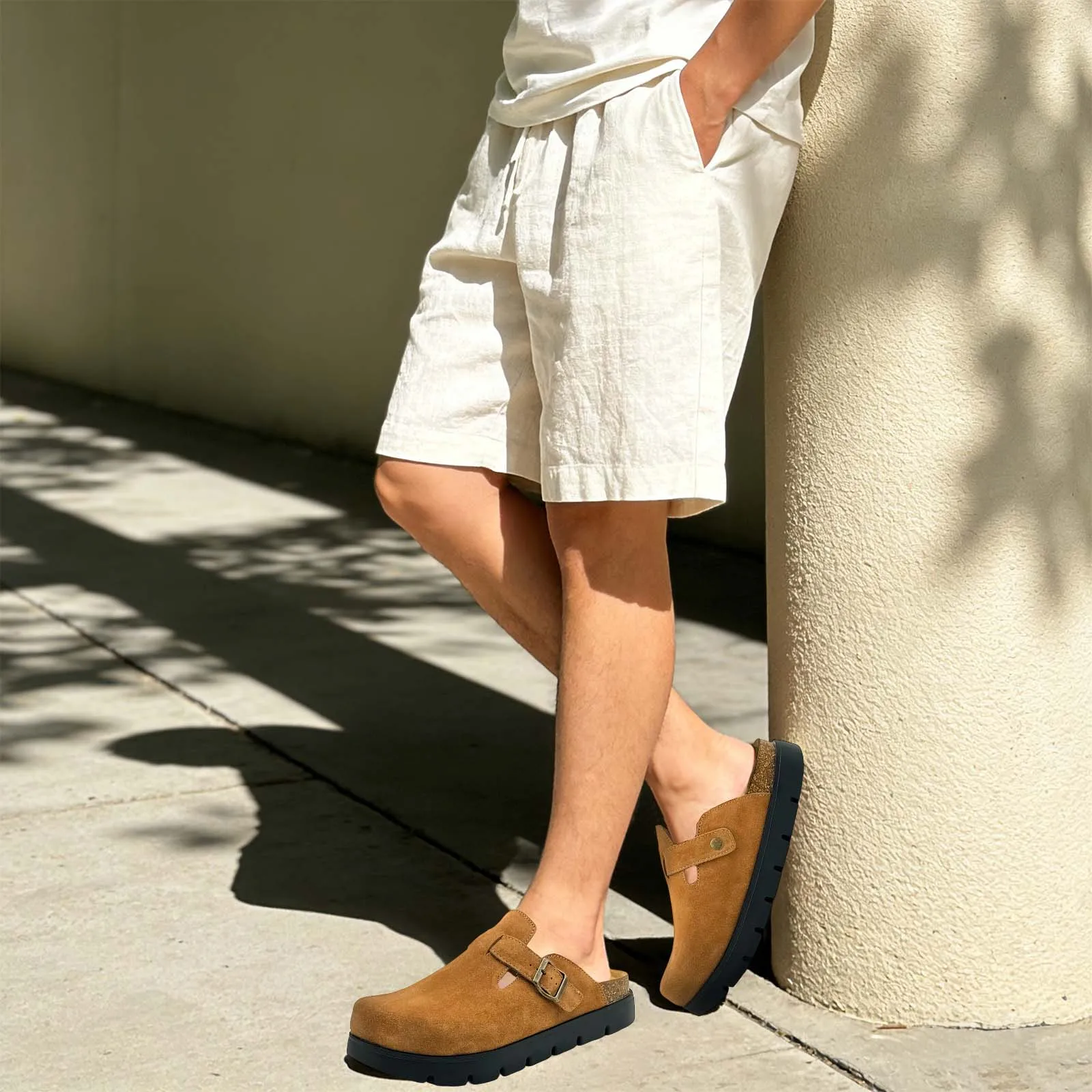 Фото Сабо Birken Chunky Platform Boston из замши с пробковой подошвой, регулируемой пряжкой и нескользящей подошвой для женщин и мужчин №5