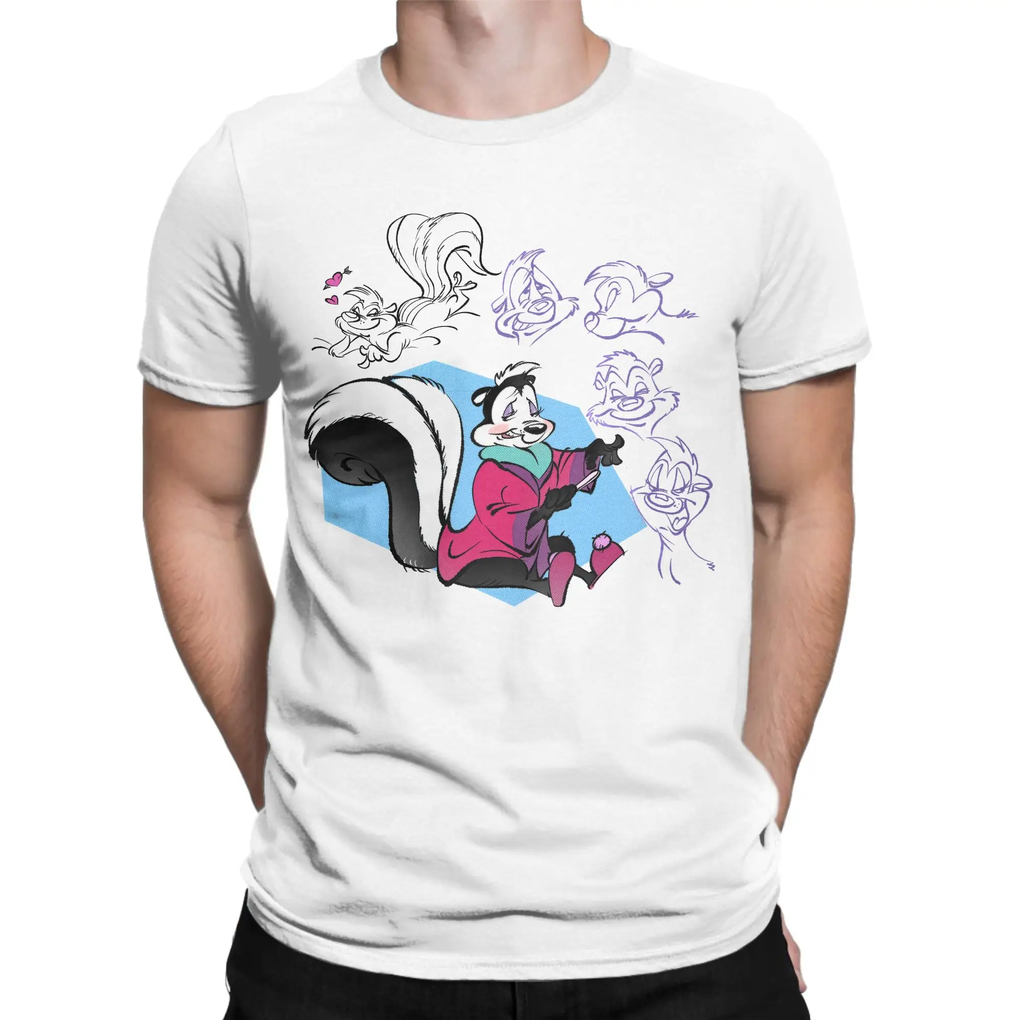 Фото Футболка Pepes Le Pew Penelope Skunk Love Rose, летние хлопковые футболки для мужчин, футболка для отдыха, футболка с короткими рукавами, топы с короткими рукавами №1