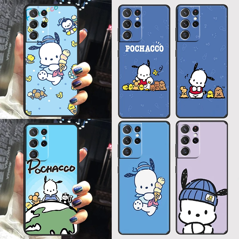 

Pochacco Cute Sanrio Case For Samsung Galaxy S22 S21 S20 FE Ultra Plus S10 S9 S8 5G Black Soft Phone Cover Capa Shell Core Coque