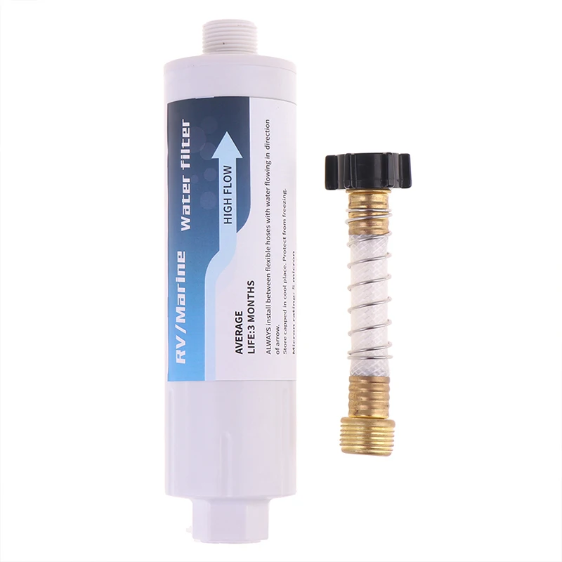 

RV Inline Water Filter with Hose Protector Drinking Washing Filter for RVs Removes Chlorine Chloramines VOCs Pesticides Bacteria