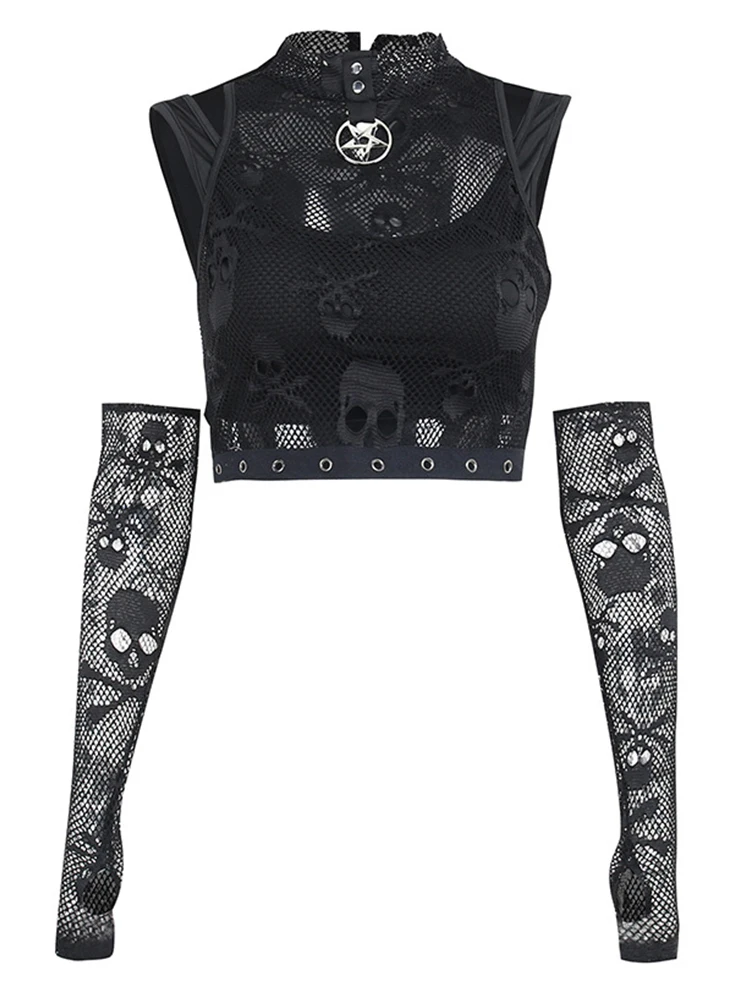 

Женские готические майки в стиле Харадзюку, облегающий сетчатый топ в стиле 1920-х, уличная одежда в стиле панк-Бадди Gyaru Y2K