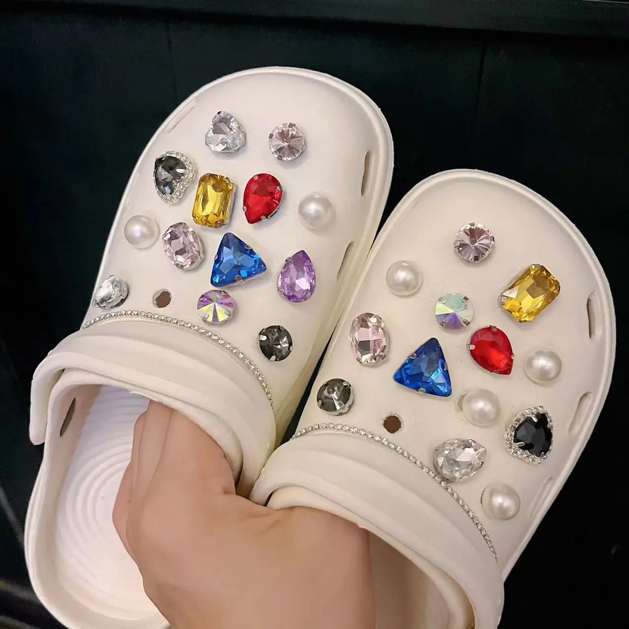 Colorful Rhinestones croc charms shoe decoration diamond chain designe  DIY bear shoe Buckle combiation for croc girl friend gif