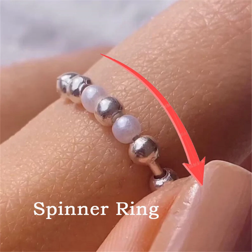 

Rotate Beads Fidget Spinner Rings For Women Simulated Pearl Anti Stress Anxiety Ring Engagement Wedding Ring Vintage Jewelry