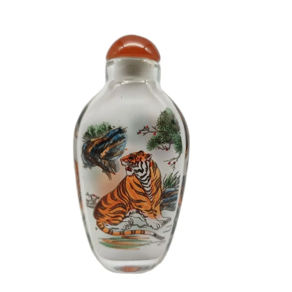 

chinese inside painted glass snuff bottle Inner reverse painting christmas tiger gifts snuffbox peking christmas collect