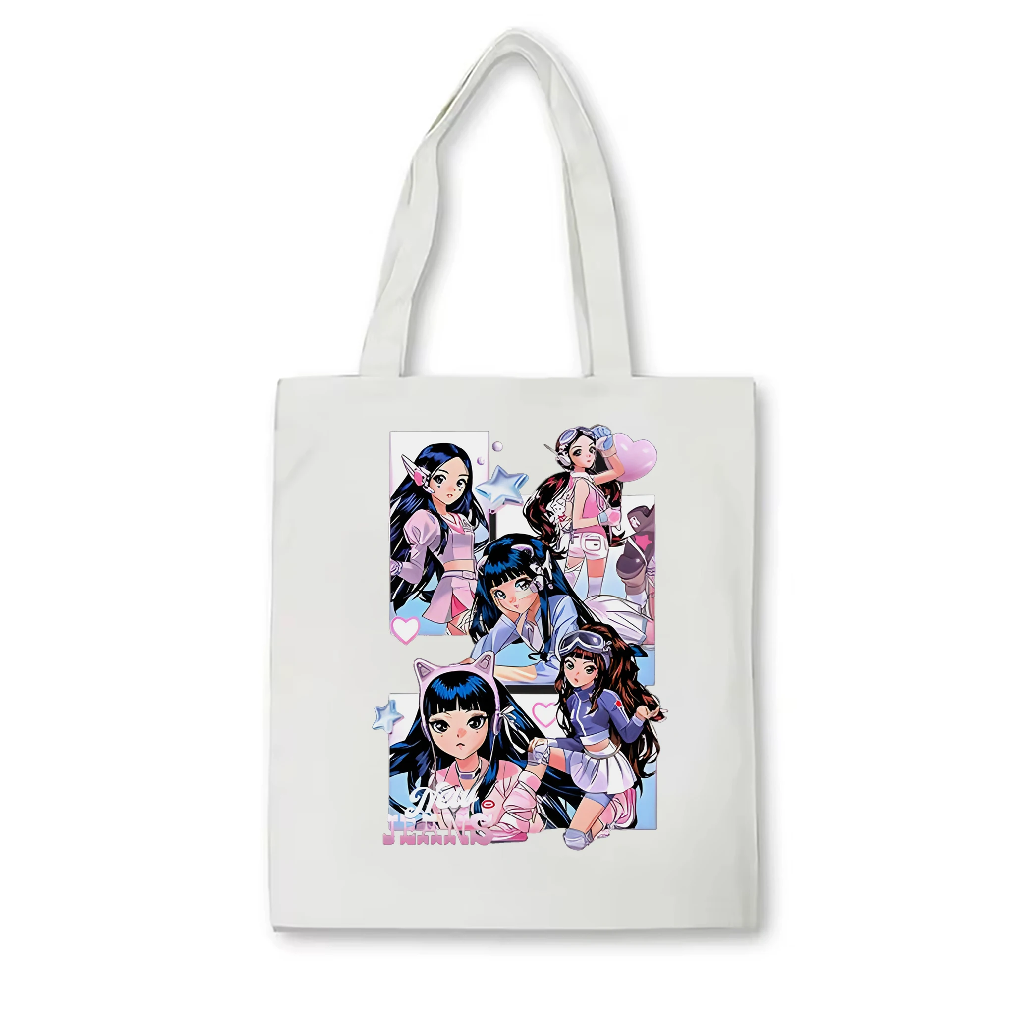 Сумка-тоут NewJeans Kpop женская модный саквояж на плечо в стиле аниме Холщовый тоут с