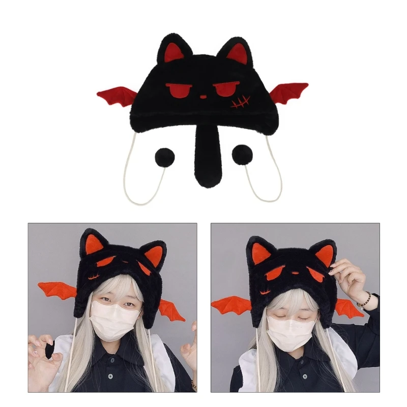 

Winter Hat for Girls Winter Devil Wing Hat Kitten Theme Warm Birthday Gifts Wholesale
