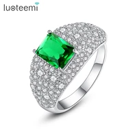 luoteemi eternity luxury green adjustable chic rings for women wedding cubic zircon engagement finger jewelry high quality ring