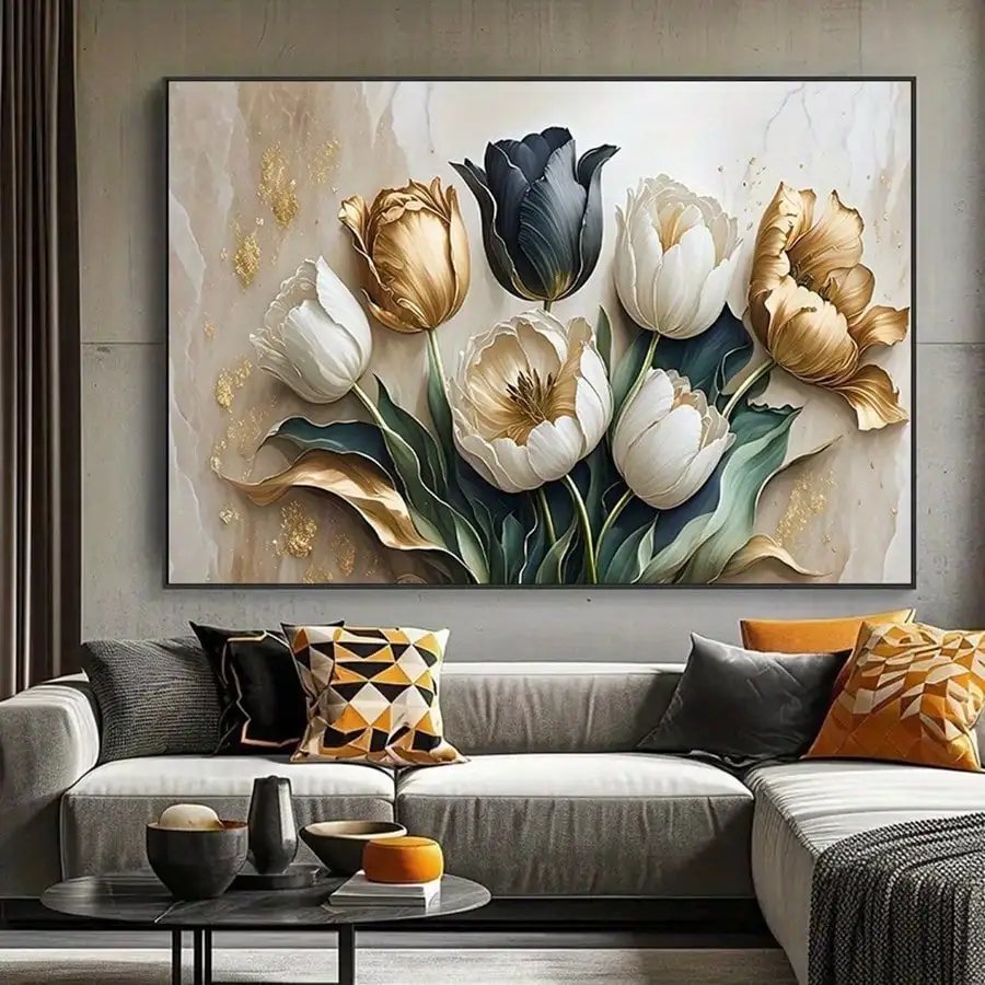 

Абстрактная картина с тюльпанами на холсте