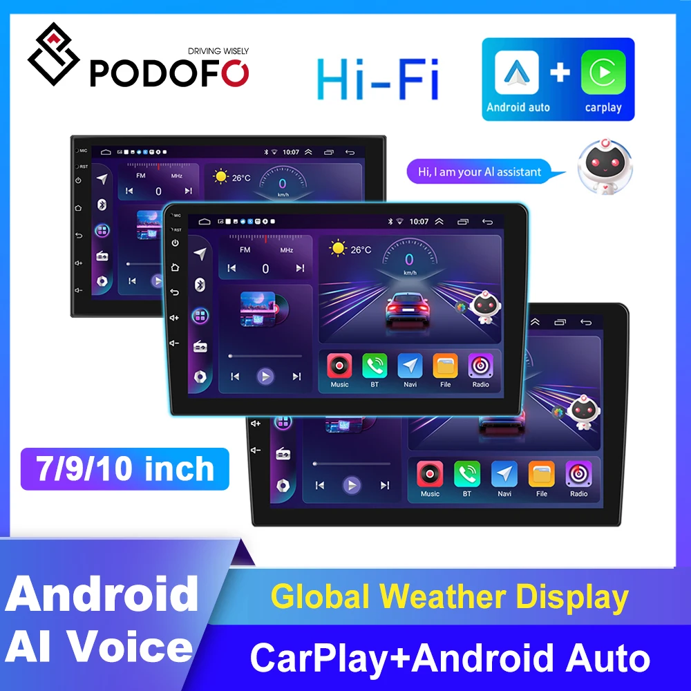 Podofo Android12 2 Din Car Radio 7"/9"/10" Universal Car Mul