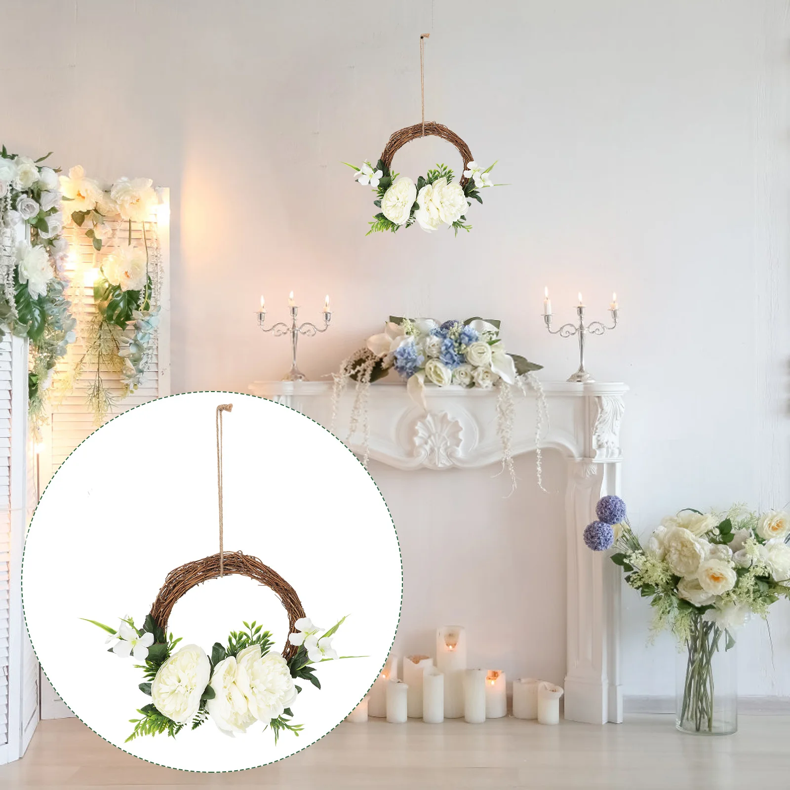 

Floral Hanging Wreath Artificial White Peony Wreath Spring Garland Wreath Decor