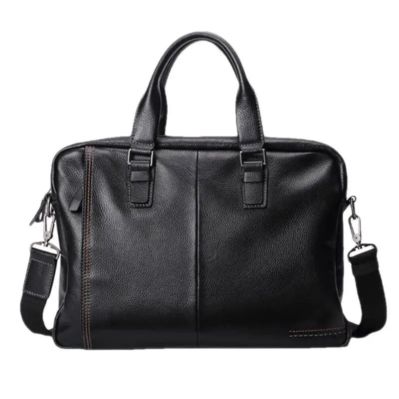 Business Men 100% Genuine Leather Briefcase Large Capacity Handbag Cowhide Laptop Shoulder Bag Tote File Bag For MaleF