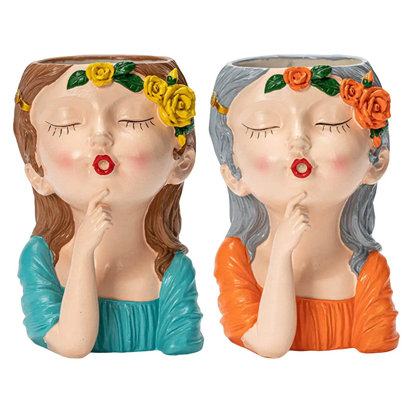 

Creative Human Head Sculpture Vase Succulent Pot Sculpture Unique Bust Vase Plant Pot Fresh Portrait for Home Decoration Garden