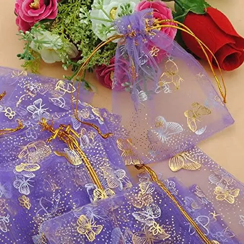 

100PCS Organza Bag Butterfly Design Wedding Pouches Jewelry Packaging Bags Candy for Guests Packing Favors Pouch Bags Sweets