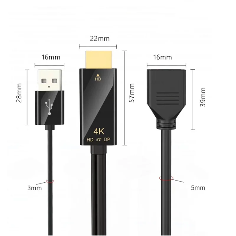 HDMI-совместимый кабель-переходник папа на мама Displayport 4K при 60 Гц