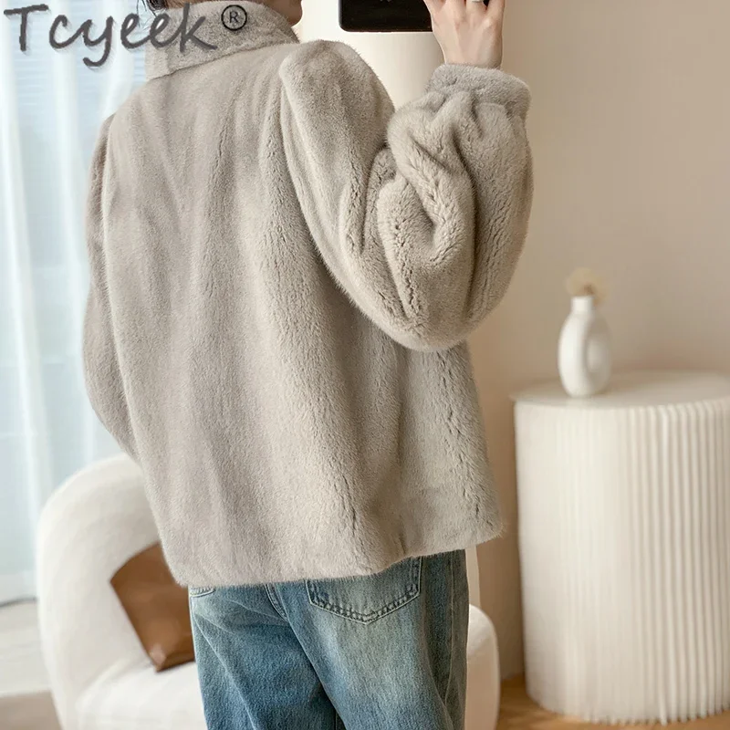 Tcyeek пальто из натурального норкового меха зимняя женская одежда цельная