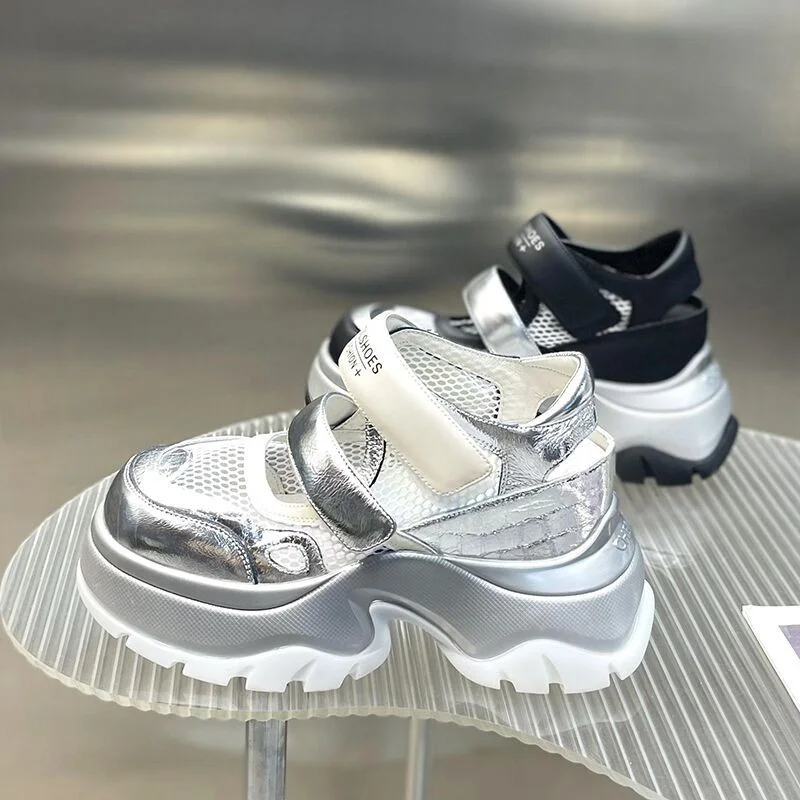 

Fashion Breathable Mesh Chunky White Sneakers Women Summer Hollow Out Mesh Platform Sandals Woman Height Increased Casual Shoe