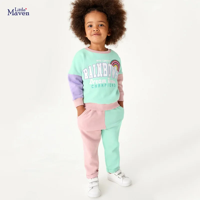 

European and American Children's Suits Autumn New Stitching Children's Suits Long-sleeved Girls' Sweater Suits