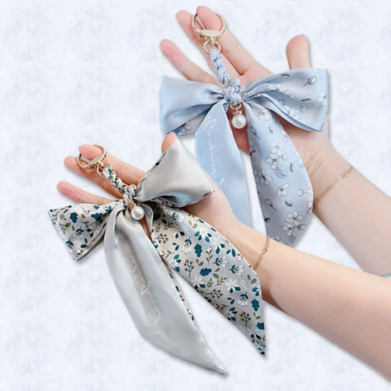 Большой шелковый шарф-бант с цветочным принтом брелок для женщин подвеска