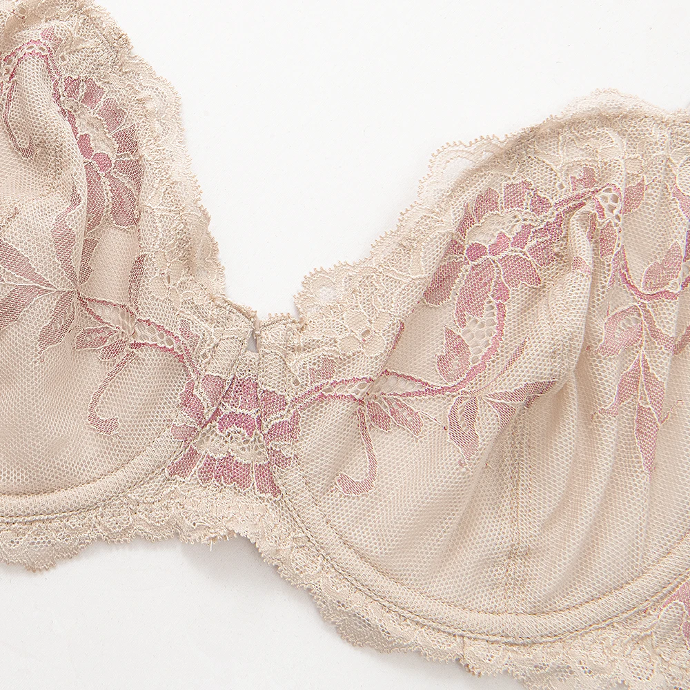 Women's Full Coverage Unline Underwire Floral Lace Plus Size Bras For Women Sexy Lingerie Underwear