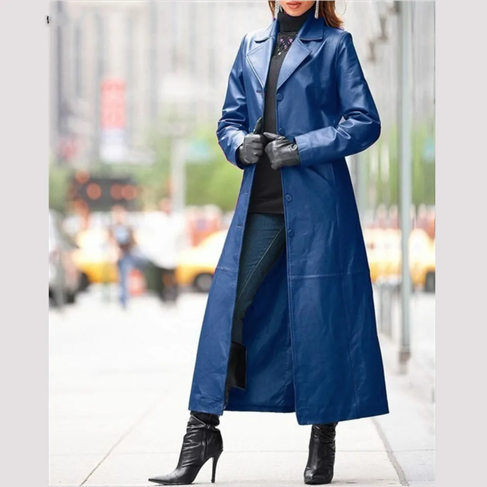 Gothic Lapel Leather Jacket 2021 Women Plus Size Casual Loose Long Trench Coats Autumn Button Solid Color Steampunk Biker Jacket
