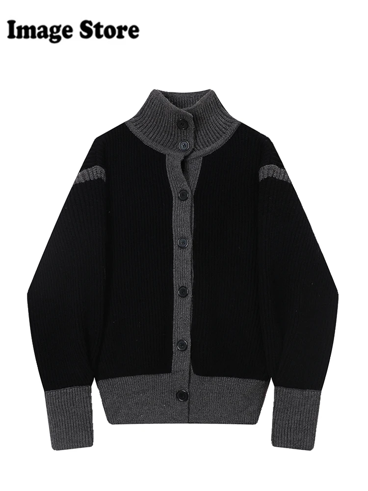 Осень-зима женский темный академический длинный рукав контрастного цвета