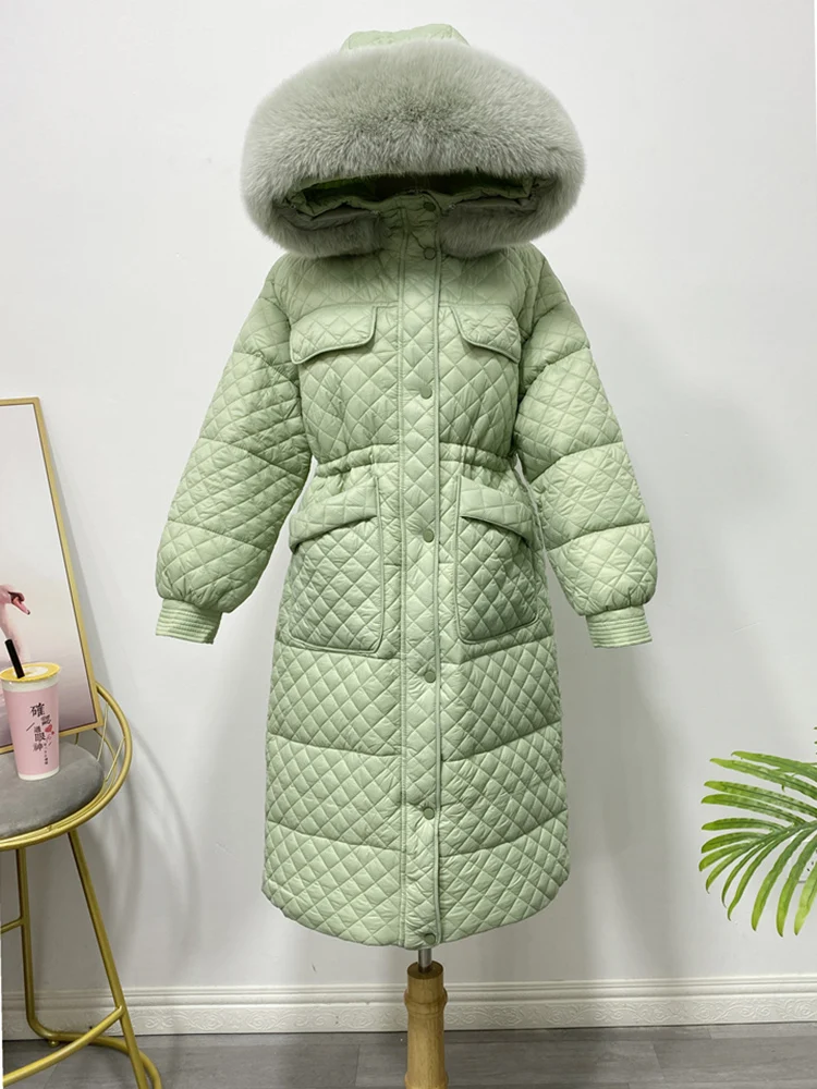 Autumn and winter new down jacket in long paragraph waist fox fur collar thickening warm jacket y2k Clothes brawomen 2022 new in