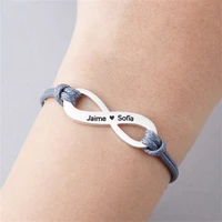personalized engraving name custom bracelet men women infinity pendant adjustable leather string bracelet valentines day gift